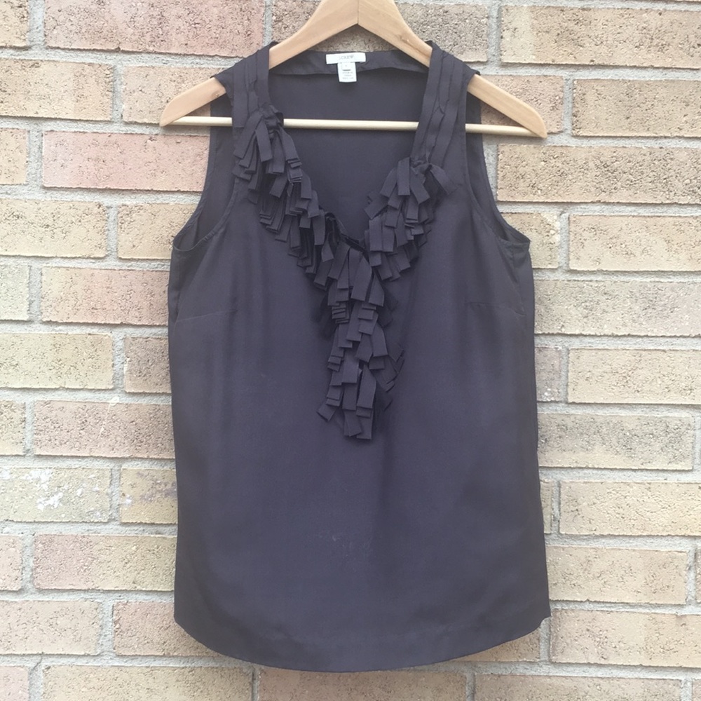 J Crew charcoal, silk blouse with neck detail